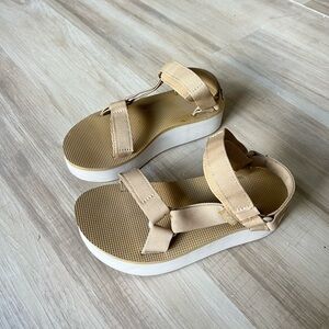Teva tan and white platform sandals
